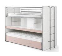 Vipack Lit mezzanine Bonny avec bureau et 3 couchages Rose clair