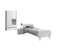 Lit 90x200 - Chevet 1 porte et Armoire 2 portes Kiddy - Blanc - Vipack