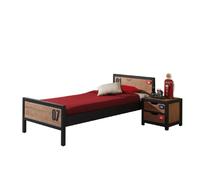 Vipack Alex Lit Simple 90x200 Pin Massif + Sommier + Table De Chevet Noir