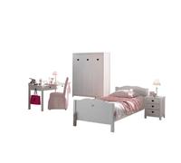 Vipack Amori Lit Simple 90x200cm + Sommier + Chevet + Armoire 3 Portes + Bureau Blanc