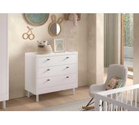 VIPACK - Commode 3 tiroirs, finition hêtre massif laqué blanc