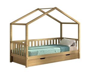 VIPACK - Dallas 1 lit d'appoint avec rebord latéral 90x200cm et tiroir de lit, chêne naturel