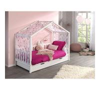 Vipack Dallas Lit Mh 90 X 200 Blanc + Tente Textile Papillons + Lit Gigogne