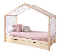 Vipack Dallas Lit Zh 90x200cm Naturel + Tente Textile Papillon + Lit Gigogne