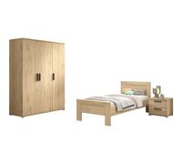 VIPACK - Ensemble 3 pièces SAM, lit simple, table de chevet, armoire 3 portes,Reproduction chêne mélaminé
