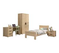 VIPACK - Ensemble 4 pièces SAM, lit simple, table de chevet, armoire 2 portes, bureau,Reproduction chêne mélaminé