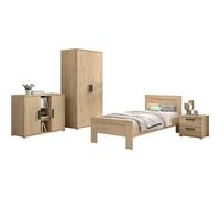 VIPACK - Ensemble 4 pièces SAM, lit simple, table de chevet, armoire 2 portes, commode 2 portes,Reproduction chêne mélaminé