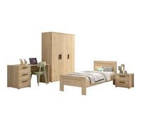 VIPACK - Ensemble 4 pièces SAM, lit simple, table de chevet, armoire 3 portes, bureau,Reproduction mélaminé chêne