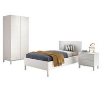 Vipack Ensemble Chambre eva lit 90x200 + chevet + armoire 2 portes blanc