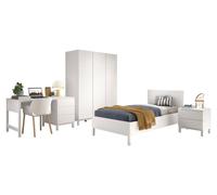 Vipack Ensemble Chambre eva lit 90x200 + chevet + armoire 3 portes + bureau blanc