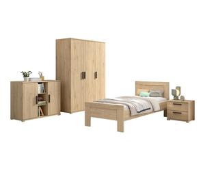 VIPACK - Ensemble d'articles SAM 4 pièces, lit simple, table de chevet, armoire 3 portes, commode 2 portes,Reproduction chêne mélaminé