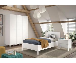 VIPACK - Ensemble de 3 meubles EVA : lit simple, table de chevet, armoire 3 portes