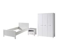 Vipack ERIK Lit simple 90x200 cm + chevet en bois + Armoire 3 portes Blanc Blanc G