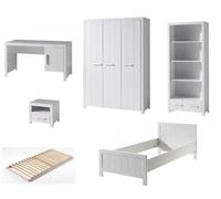Vipack Erik Lit Simple + Bureau + Sommier + Chevet + Armoire 3 Portes + Bibliothque