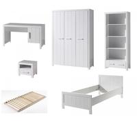 Vipack Erik Lit Simple + Bureau + Sommier + Chevet + Armoire 3 Portes + Bibliothque
