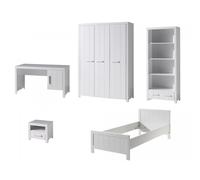 Vipack Erik Lit Simple + Chevet + Bureau + Armoire 3 Portes + Bibliothque