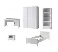 Vipack Erik Lit Simple + Chevet + Bureau + Armoire 3 Portes + Bibliothque