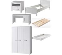 Vipack ERIK Lit simple + Chevet + bureau + lit gigogne + Sommier + Armoire 3 portes