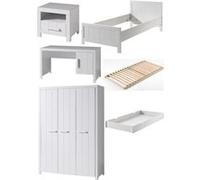 Vipack ERIK Lit simple + Chevet + bureau + lit gigogne + Sommier + Armoire 3 portes Beige G