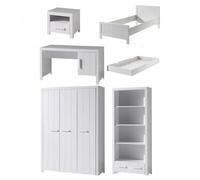 Vipack Erik Lit Simple + Lit Gigogne + Chevet + Bureau + Armoire 3 Portes + Bibliothque