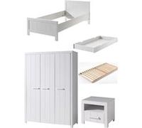 Vipack ERIK Lit simple + sommier + chevet + armoire 3 portes + Lit gigogne Beige G