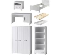 Vipack ERIK Lit simple + Sommier + Chevet + Bureau + Armoire + Bibliothèque + Lit gigogne