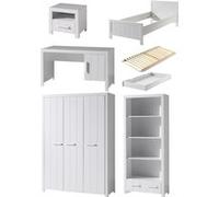 Vipack ERIK Lit simple + Sommier + Chevet + Bureau + Armoire + Bibliothèque + Lit gigogne Beige G