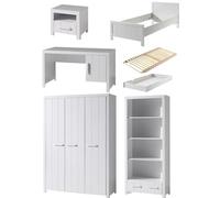Vipack Erik Lit Simple + Sommier + Chevet + Bureau + Armoire + Bibliothque + Lit Gigogne