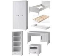 Vipack ERIK Lit simple + Sommier + Lit gigogne + Armoire + Chevet + Bureau + bibliothèque Marron G