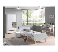 Vipack Kiddy Armoire + Lit Simple + Chevet + Bureau Blanc