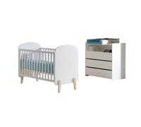 Vipack kiddy lit bébé 60x120cm blanc + commode + plan à langer
