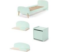 Vipack KIDDY Lit en bois laqué et brut et sommier + Chevet 1 porte + Etagère 45 cm + Etagère 65cm Beige G
