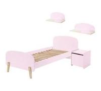Vipack KIDDY Lit en bois laqué et brut et sommier + Chevet 1 porte + Etagère 45 cm + Etagère 65cm Marron G