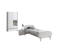 Lit 90x200 - Chevet 1 porte et Armoire 2 portes Kiddy - Blanc - Vipack
