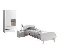 Vipack KIDDY Lit simple + Armoire 2 portes + Chevet enfant Marron G