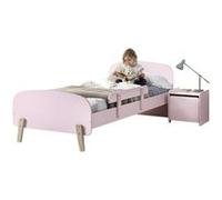 Vipack Kiddy Set composé d'un lit simple 90x200 cm, avec sommier à lattes, chevet et protection anti-chute, finition MDF laqué rose