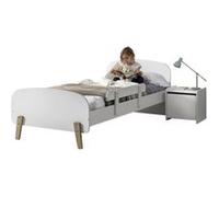 Vipack Lit simple Kiddy 90x200 cm – sommier à lattes, chevet, barrière de sécurité, MDF laqué blanc