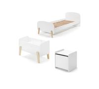Vipack Kiddy Set composé d'un lit simple 90x200 cm, avec sommier à lattes, console de nuit et caisse de jeux, finition MDF laqué blanc