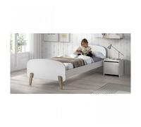 Vipack Kiddy Set composé d'un lit simple 90x200 cm, avec sommier à lattes et chevet, finition MDF laqué blanc