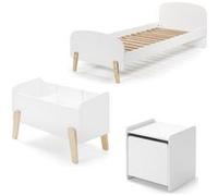 Vipack Set lit Kiddy 90x200 - sommier, console de nuit et caisse de jeux MDF laqué blanc