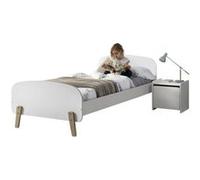 Vipack KIDDY Lit simple en bois laqué et brut et sommier + Chevet enfant bois laqué 1 porte Marron G