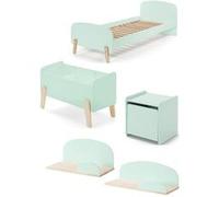KIDDY Menthe Lit simple avec sommier+ Chevet + Etagères 45cm et 65cm+ Coffre à jouets