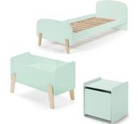 Vipack Kiddy Set composé d'un lit simple 90x200 cm, avec sommier à lattes, console de nuit et caisse de jeux, finition MDF laqué vert menthe