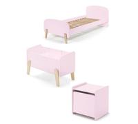 Vipack Kiddy Rose Lit Simple En Bois Laqu Et Brut Et Sommier + Chevet 1 Porte + Coffre Jouets
