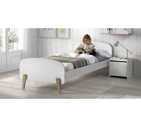Vipack Kiddy Set composé d'un lit simple 90x200 cm, avec sommier à lattes, console de nuit et caisse de jeux, finition MDF laqué blanc
