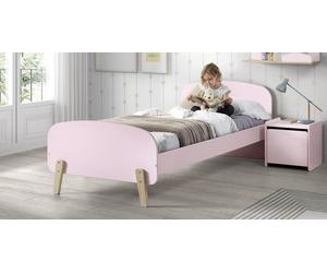 Vipack Kiddy Set composé d'un lit simple 90x200 cm, avec sommier à lattes, console de nuit et caisse de jeux, finition MDF laqué rose