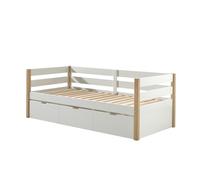 Vipack Lit Banquette 90x200 sommier et tiroir de lit Inclus Margrit - Blanc et Bois