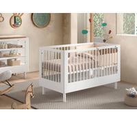 VIPACK - Lit bébé 70x140 cm, réglable, transformable, finition hêtre massif laqué blanc
