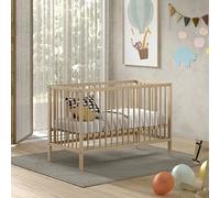Vipack Lit bébé Dino 60 x 120 cm à barreaux, hauteur réglable, hêtre massif laqué naturel