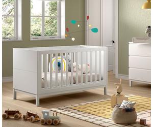 VIPACK - Lit bébé en EVA 70 x 140 cm, transformable en lit junior, avec sommier à lattes, laqué blanc